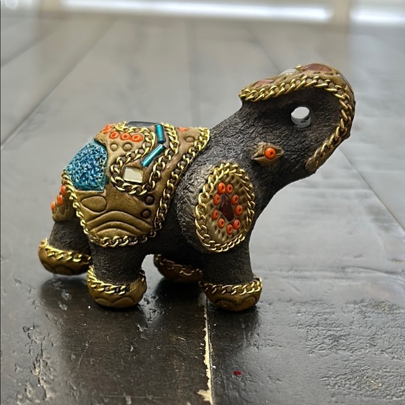 Decorative Elephant Figurine with Gold Accents. Small - Picture 3 of 7